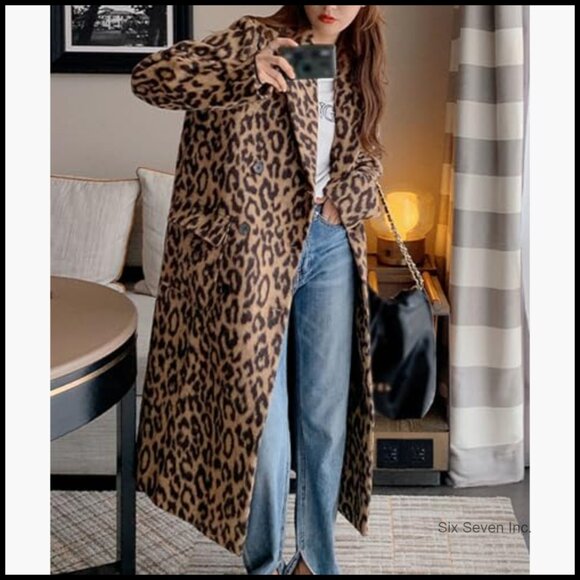 Women's Wool Blend Long Pea Coat Trench Coat Double Breasted Notched Lapel - Picture 4 of 6